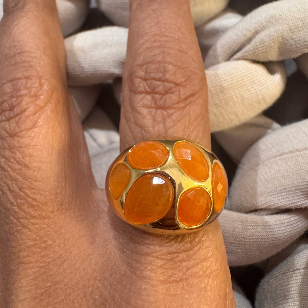 Anthropologie Gold and Orange Oval Ring